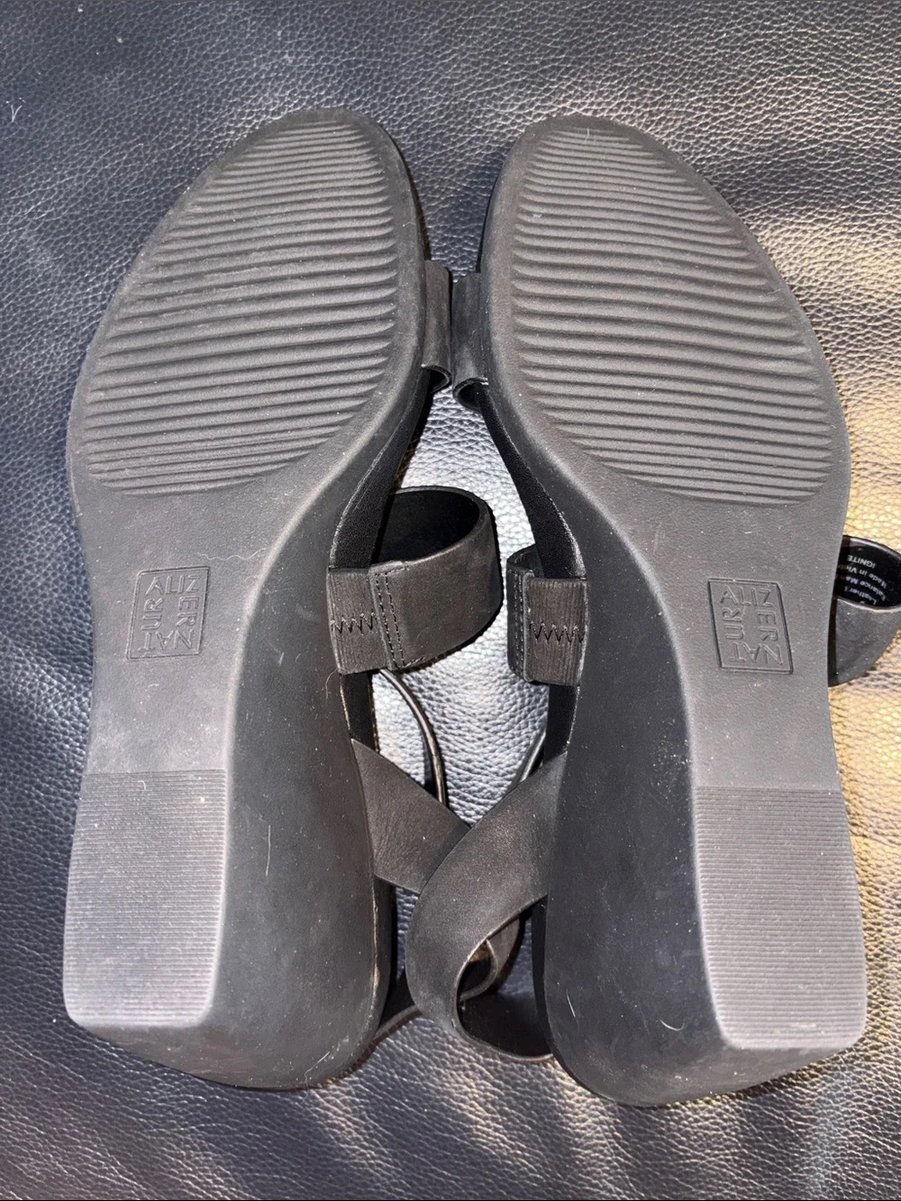 Naturalizer Gen N Ignite Lightweight Black Nubuck Leather Wedge Sandals